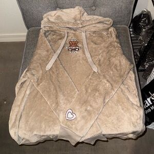 Beige Hoodie with Teddy Bear Graphic